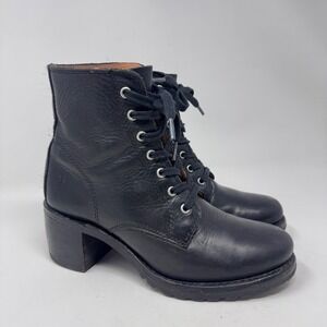 Frye Sabrina 6G Black Leather Lace Up Ankle Boots Vibram Sole Size 7